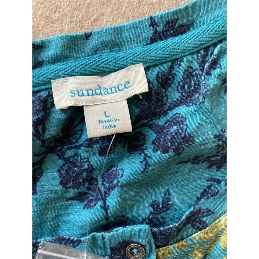 Sundance Floral Long Sleeve Shirt Sz L NWOT Teal Gold Tunic Stretch, Boho Casual - Picture 5 of 8